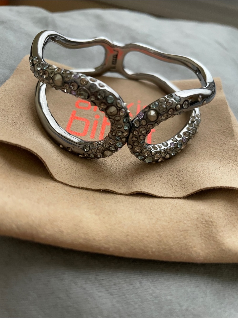 Alexis Bittar Gunmetal Crystal hinged bracelet with magnetic closure